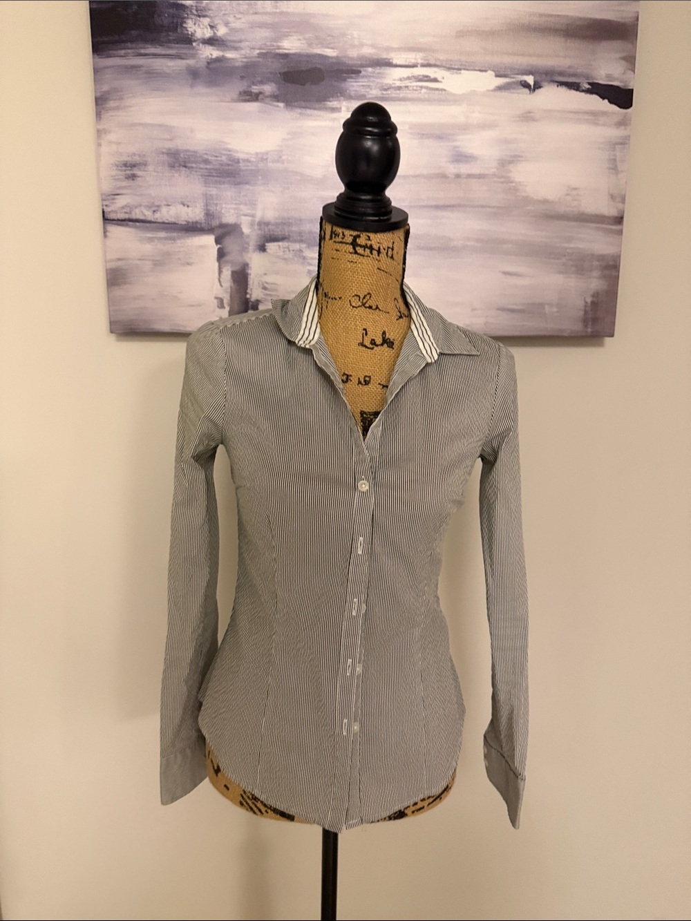 H&M Fitted Button-Down Shirt - White and Gray Pinstripe